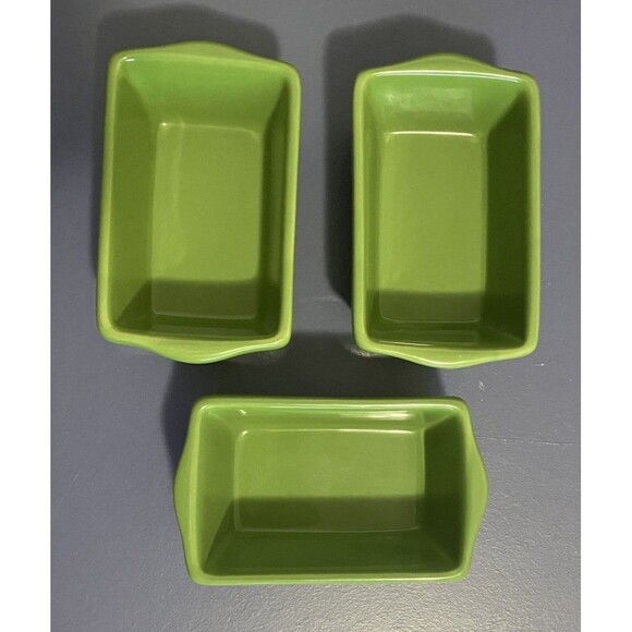 3 "Celebrate It "Ceramic Bakeware Dishes Loaf Pans Autumn Green Decor Holiday - Picture 1 of 13